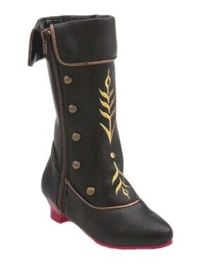 Disney Frozen Anna Costume Boots Girls Toddler Kids Size 7 - 8 Black Gold Pink